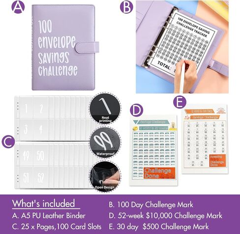 100 Envelopes Saving Challenge Binder A5 Money Saving Book,52 Week Money Save Book to Save $5,050,$10,000,$500,Money Savings Budget Planner Book with Cash Envelopes for Budgeting Planner (Black) in Saudi Arabia