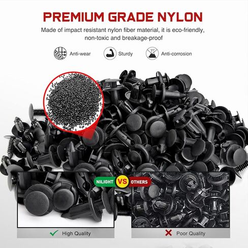 Nilight - CL-86 635 قطعة من مشابك تثبيت دفع السيارة - 16 مقاسًا الأكثر شيوعًا من النايلون ممتص الصدمات مجموعة مسامير مع 10 روابط كابلات ومزيل السحابات لسيارة Toyota GM Ford Honda Acura Chrysler in Kuwait