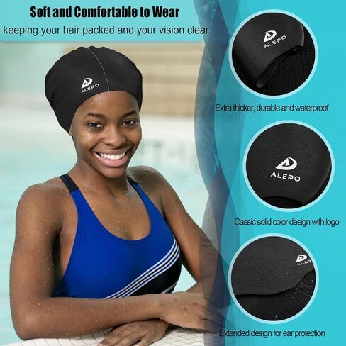 Alepo Extra Large Swimming Cap Women Men, Durable Silicone Swimming Hat Long Hair with Ear Protection, Unisex Adults Swim Caps for Long Thick Curly Hair & Dreadlocks Braids Weaves Afro Hair in Saudi Arabia