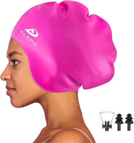 Alepo Extra Large Swimming Cap Women Men, Durable Silicone Swimming Hat Long Hair with Ear Protection, Unisex Adults Swim Caps for Long Thick Curly Hair & Dreadlocks Braids Weaves Afro Hair in Saudi Arabia