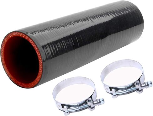 Hose 8''(203MM) Length 4-Ply 5MM thickness Long Straight Coupler Silicone Hose Black with Red Color with T-clamp ID: 2.0''(51mm) in Saudi Arabia