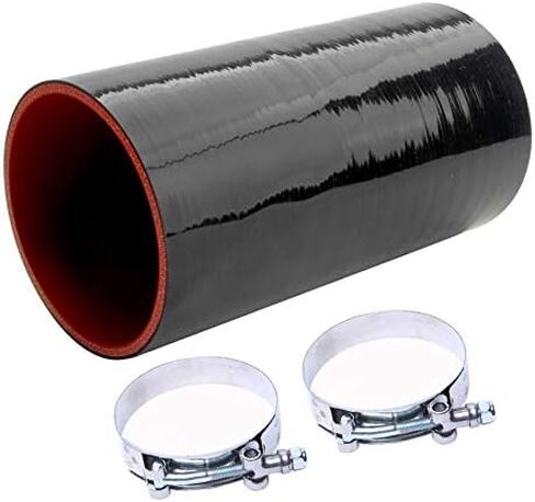 Hose 8''(203MM) Length 4-Ply 5MM thickness Long Straight Coupler Silicone Hose Black with Red Color with T-clamp ID: 2.0''(51mm) in Saudi Arabia