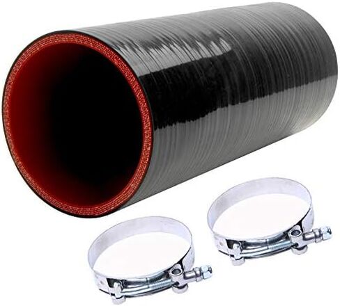 Hose 8''(203MM) Length 4-Ply 5MM thickness Long Straight Coupler Silicone Hose Black with Red Color with T-clamp ID: 2.0''(51mm) in Saudi Arabia