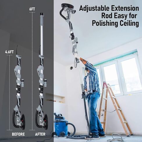 Drywall Sander, 750W Electric Sander with 6 Pcs Sanding discs, 7 Variable Speed 800-1700RPM RPM Wall Sander with Extendable Handle, LED Light, Long Dust Hose, Storage Bag in Saudi Arabia