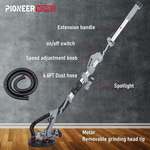Drywall Sander, 750W Electric Sander with 6 Pcs Sanding discs, 7 Variable Speed 800-1700RPM RPM Wall Sander with Extendable Handle, LED Light, Long Dust Hose, Storage Bag in Saudi Arabia