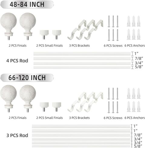قضيب ستارة مزدوج للنوافذ من 66 إلى 120 بوصة: قضيب ستارة مزدوج معالجة بقطر 1 بوصة شديد التحمل - لمسات نهائية من الراتنج وقضيب ستارة مزدوج أبيض للطقس in Kuwait