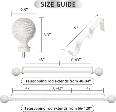 قضيب ستارة مزدوج للنوافذ من 66 إلى 120 بوصة: قضيب ستارة مزدوج معالجة بقطر 1 بوصة شديد التحمل - لمسات نهائية من الراتنج وقضيب ستارة مزدوج أبيض للطقس in Kuwait