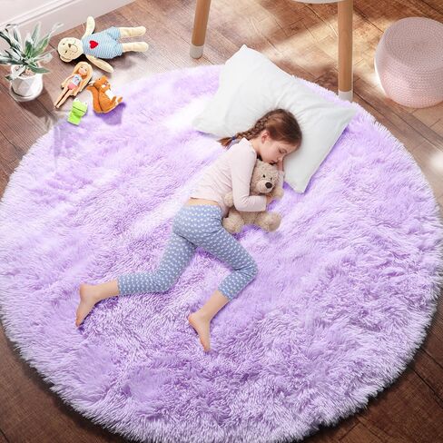 PAGISOFE Pink Round Rug 4Ft for Girls Room Kids Bedroom, Fluffy Shaggy Soft Fuzzy Circle Area Rugs for Girls Bedroom Kids Home Decor Aesthetic, Plush Furry Throw Cute Baby Girl Nursery Room Rug in Saudi Arabia