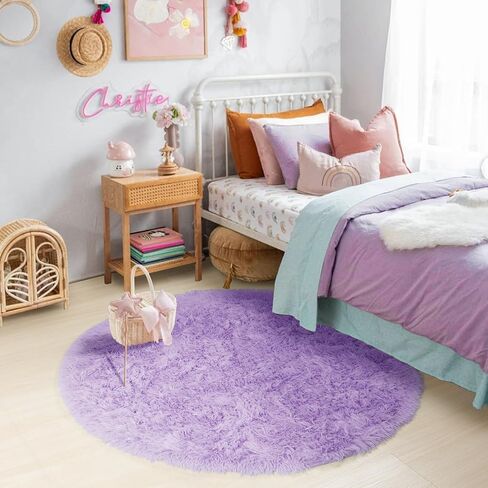 PAGISOFE Pink Round Rug 4Ft for Girls Room Kids Bedroom, Fluffy Shaggy Soft Fuzzy Circle Area Rugs for Girls Bedroom Kids Home Decor Aesthetic, Plush Furry Throw Cute Baby Girl Nursery Room Rug in Saudi Arabia