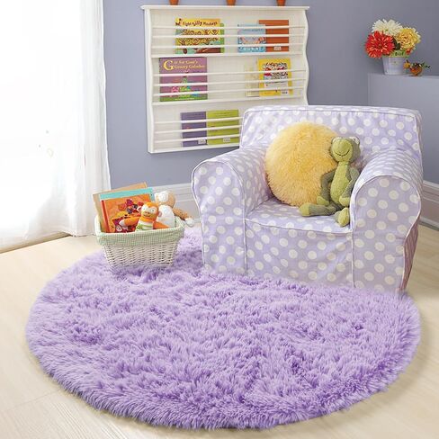 PAGISOFE Pink Round Rug 4Ft for Girls Room Kids Bedroom, Fluffy Shaggy Soft Fuzzy Circle Area Rugs for Girls Bedroom Kids Home Decor Aesthetic, Plush Furry Throw Cute Baby Girl Nursery Room Rug in Saudi Arabia