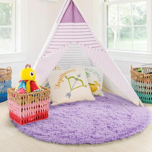 PAGISOFE Pink Round Rug 4Ft for Girls Room Kids Bedroom, Fluffy Shaggy Soft Fuzzy Circle Area Rugs for Girls Bedroom Kids Home Decor Aesthetic, Plush Furry Throw Cute Baby Girl Nursery Room Rug in Saudi Arabia