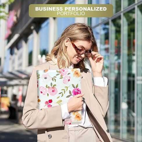 Portfolio That Comes with A Pen, Padfolio for Women Leather, Pink and Flowered Portfolio Organizer, Folders for Documents, Portfolio Folder for Artwork, for Women, Leather Binder, Padfolio. in Saudi Arabia