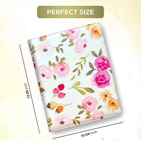 Portfolio That Comes with A Pen, Padfolio for Women Leather, Pink and Flowered Portfolio Organizer, Folders for Documents, Portfolio Folder for Artwork, for Women, Leather Binder, Padfolio. in Saudi Arabia