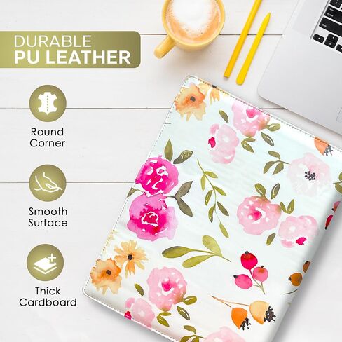 Portfolio That Comes with A Pen, Padfolio for Women Leather, Pink and Flowered Portfolio Organizer, Folders for Documents, Portfolio Folder for Artwork, for Women, Leather Binder, Padfolio. in Saudi Arabia
