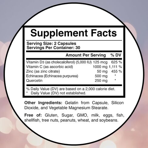 Optimmune-5 Multivitamin Supplement for Men and Women with Vitamin C, D3, Quercetin, Echinacea & Zinc - Made in USA in Saudi Arabia