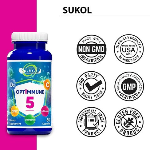 Optimmune-5 Multivitamin Supplement for Men and Women with Vitamin C, D3, Quercetin, Echinacea & Zinc - Made in USA in Saudi Arabia