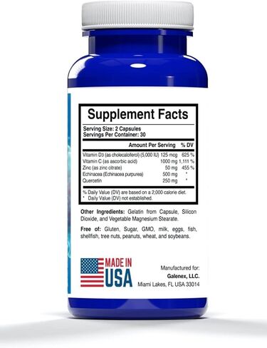 Optimmune-5 Multivitamin Supplement for Men and Women with Vitamin C, D3, Quercetin, Echinacea & Zinc - Made in USA in Saudi Arabia
