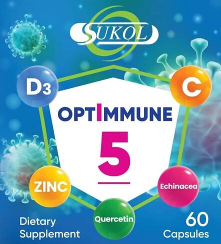 Optimmune-5 Multivitamin Supplement for Men and Women with Vitamin C, D3, Quercetin, Echinacea & Zinc - Made in USA in Saudi Arabia