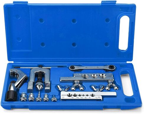 Flexzion Flaring Swaging Tool Kit - 45 Degree Brake Line Tubing Copper Brass Aluminum Mild Steel Extrusion 1/8 to 3/4 inch for HVAC Water Gas Pipe Automotive Plumbing W/Tube Cutter & Portable Case in Saudi Arabia