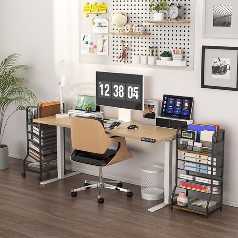 عربة ملفات متدحرجة ذات 6 طبقات، عربة تنظيم الملفات، منظمة المدرسة المنزلية، مكتب منظم الورق بجانب رف الكتب المحمول، تصميم من الخشب والشبك مع عجلات قابلة للفصل، صواني قابلة للإزالة in Kuwait