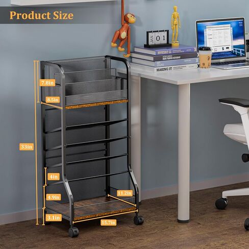 عربة ملفات متدحرجة ذات 6 طبقات، عربة تنظيم الملفات، منظمة المدرسة المنزلية، مكتب منظم الورق بجانب رف الكتب المحمول، تصميم من الخشب والشبك مع عجلات قابلة للفصل، صواني قابلة للإزالة in Kuwait
