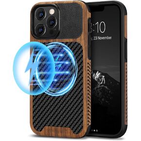 حافظة TENDLIN متوافقة مع هاتف iPhone 13 Pro، مصنوعة من الخشب الحبيبي مع تصميم نسيج من ألياف الكربون، حافظة جلدية هجينة متوافقة مع هاتف iPhone 13 Pro 6.1 بوصة تم إصدارها في عام 2021 باللون الأسود
