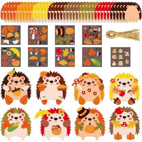 3sscha 123Pcs Fall Hedgehog Craft Kit for Kids - Make Your Own Hedgehog Maple Leaves Card Bulk Set DIY Self-Adhesive Sticker Handmade Thanksgiving Art Project Classroom Home Activity Party Favor Decor