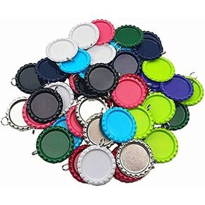 IGOGO Flat Bottle Cap with Holes 8 mm Split Rings Attached,Silver,50 PCS