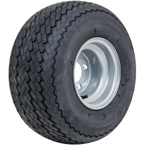 GTW 8 Inch Golf Cart Wheel and Tire Combo | White Steel Wheel on18x8.5-8 (18") Topspin Sawtooth Tire | For Golf Course and Street Applications