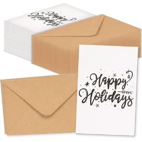 48 Pack Happy Holidays Greeting Cards with Envelopesm 4x6 Note Cards Box Set for Christmas Festive Seasons, Typographic Design