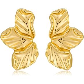 Large Gold Flower Statement Earrings For Women Exaggerated Leaf Dangle Earrings Summer Bohemian Striped Sectored Geometric Earrings