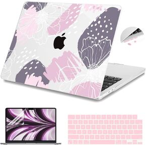 Teryeefi for MacBook Air 13.6 inch Case M2 2022 2023 2024 A2681, Plastic Hard Shell with Screen Protector & Keyboard Cover & USB 3.0 Adapter for MacBook Air 13 inch Cover, Abstract Tropical Leaves