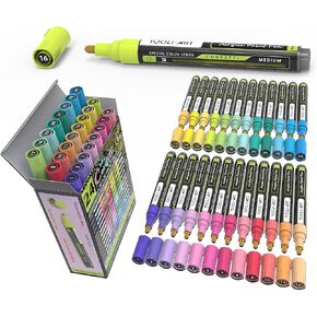 Acrylic Paint Markers Paint Pens Special Colors Set Extra Fine And Medium Tip Combo For Rock Painting, Canvas, Fabric, Glass, Mugs, Wood, Ceramics, Plastic, Multi-Surface. Non Toxic, (METALLIC)