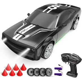 سيارة التحكم عن بعد RC Drift Car 2.4 جيجا هرتز 1:20 مقياس 4WD 20KM/H عالية السرعة سيارات التحكم عن بعد مع أضواء LED الانجراف الإطارات 2 قطعة بطاريات قابلة للشحن لعبة السيارات للبالغين بنين بنات (فضي)
