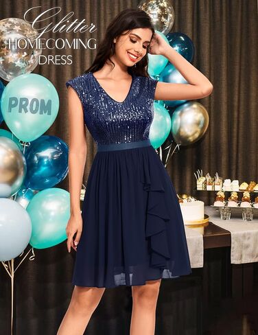 فستان نسائي من Wedtrend مزين بالترتر وأكمام قصيرة فساتين لحفلات الكوكتيل مكشكشة قصيرة لحفلات العودة للوطن 2024 in Kuwait