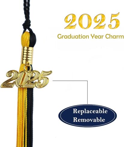 Single Color Graduation Cap Tassel with 2025 Gold Year Charm, 9 Inch Long in Kuwait