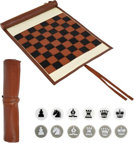 YOBRO Backgammon Sets for Adults, Classic PU Leather Roll-Up Backgammon Board Game Gift, Portable & Lightweight Travel Style for Indoor Outdoor, Funny Family Game in Kuwait