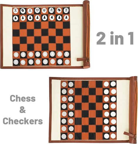 YOBRO Backgammon Sets for Adults, Classic PU Leather Roll-Up Backgammon Board Game Gift, Portable & Lightweight Travel Style for Indoor Outdoor, Funny Family Game in Kuwait