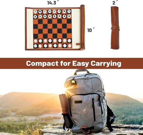 YOBRO Backgammon Sets for Adults, Classic PU Leather Roll-Up Backgammon Board Game Gift, Portable & Lightweight Travel Style for Indoor Outdoor, Funny Family Game in Kuwait