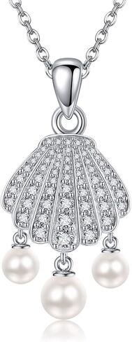 Seashell Pearl Necklace Gold Plated 925 Sterling Silver Pearl Y Necklace Seashell Pendant Pearl Jewelry Gifts for Women Girls in Saudi Arabia
