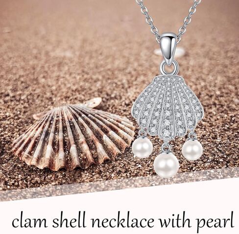 Seashell Pearl Necklace Gold Plated 925 Sterling Silver Pearl Y Necklace Seashell Pendant Pearl Jewelry Gifts for Women Girls in Saudi Arabia