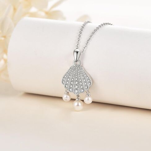 Seashell Pearl Necklace Gold Plated 925 Sterling Silver Pearl Y Necklace Seashell Pendant Pearl Jewelry Gifts for Women Girls in Saudi Arabia