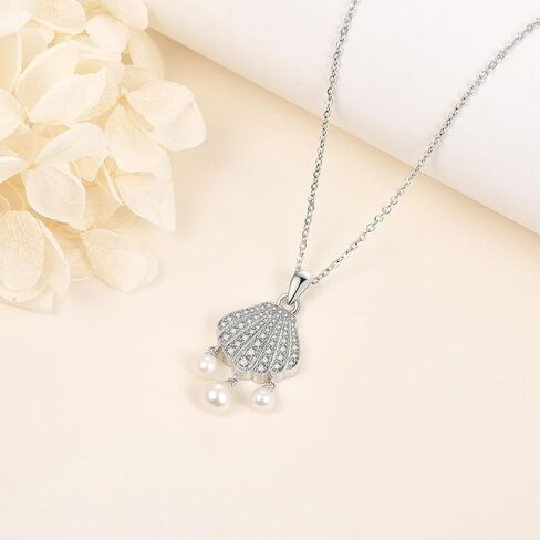 Seashell Pearl Necklace Gold Plated 925 Sterling Silver Pearl Y Necklace Seashell Pendant Pearl Jewelry Gifts for Women Girls in Saudi Arabia