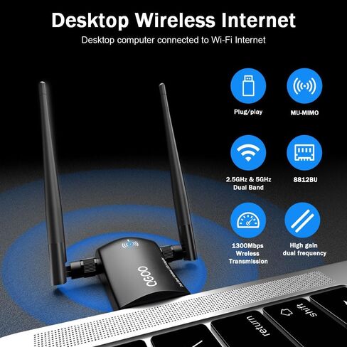 محول WiFi 6 للكمبيوتر المكتبي، AX1800 USB 3.0 WiFi Dongle ثنائي النطاق 5 جيجا هرتز/2.4 جيجا هرتز هوائيات مزدوجة 5dBi عالية الكسب 802.11ax MU-MIMO محول الشبكة اللاسلكية للكمبيوتر المحمول يدعم Windows 11/10/8/7 in Kuwait
