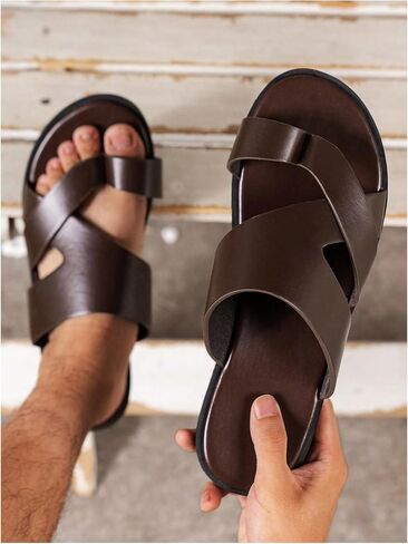 Verdusa Men's Casual Crisscross Leather Flip Flops Thong Sandals in Saudi Arabia