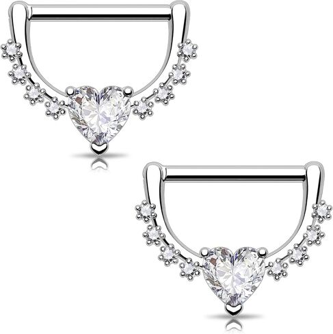 Melighting 14G Star Nipple Rings Steel 316L Nipple Piercing Jewelry Clear CZ Nipple Bars Clicker Nipple Barbell For Women Men 14mm in Saudi Arabia
