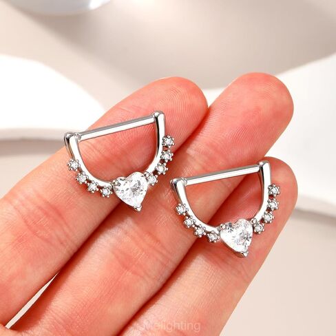 Melighting 14G Star Nipple Rings Steel 316L Nipple Piercing Jewelry Clear CZ Nipple Bars Clicker Nipple Barbell For Women Men 14mm in Saudi Arabia