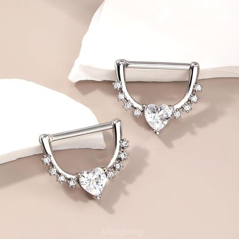 Melighting 14G Star Nipple Rings Steel 316L Nipple Piercing Jewelry Clear CZ Nipple Bars Clicker Nipple Barbell For Women Men 14mm in Saudi Arabia