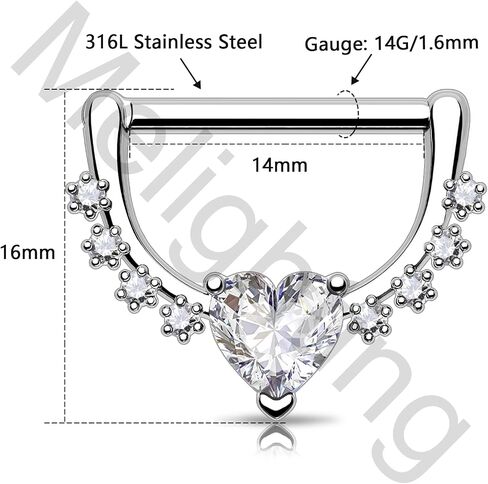 Melighting 14G Star Nipple Rings Steel 316L Nipple Piercing Jewelry Clear CZ Nipple Bars Clicker Nipple Barbell For Women Men 14mm in Saudi Arabia