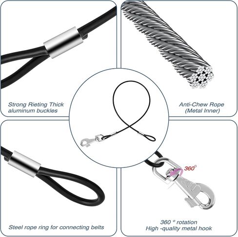 2 Pack Chew Proof Dog Leashes Extension Metal Cable Leads, Non-Tangle Connect Leash for Any Leash, Heavy Duty Dog Leash Extender for Collar & Harness (Black+Blue) in Saudi Arabia